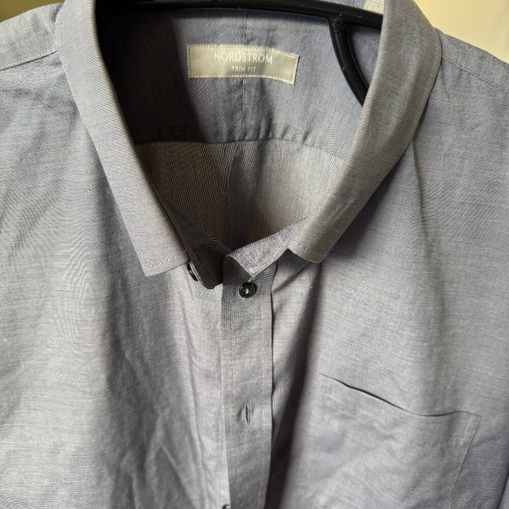 NORDSTROM MEN LONG SLEEVE SHIRT WRINKLE FREE TRIM FIT COTTON GRAY  EUC